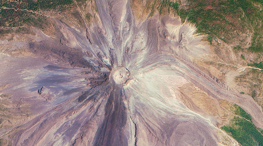 satellite image of volcanic eruption