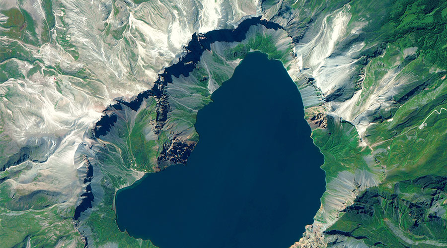satellite image of volcano eruption